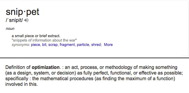 snippet optimization dictionary
